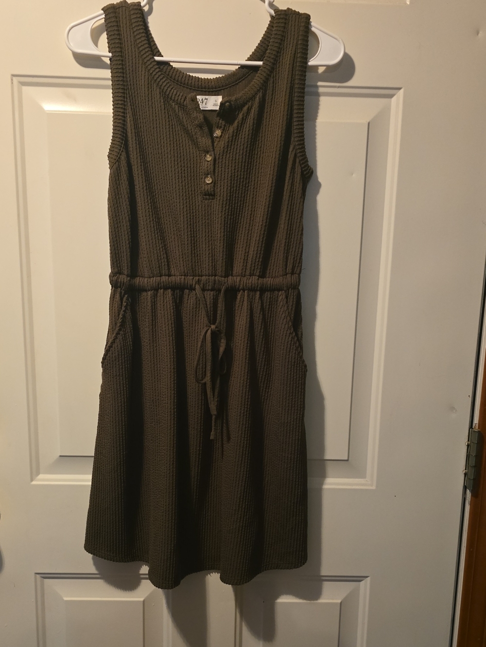 Maurices Olive Waffle Knit Sleeveless Drawstring Dress